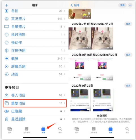 工业园区苹果手机维修分享iOS 16 中相册重复项目功能使用方法 